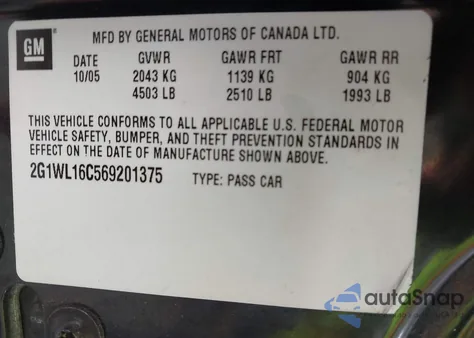 2006 Chevrolet Monte Carlo Ss from USA, damaged, VIN 2G1WL16C569201375